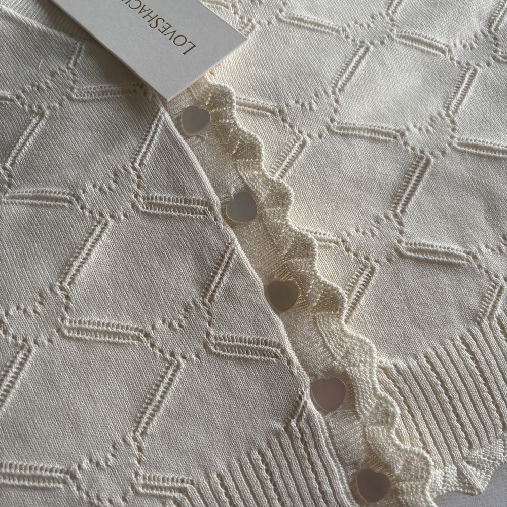 NWT LoveShackFancy Petra Knit Heart Argyle Cardigan Parchment Cream Ivory | S - Picture 12 of 14